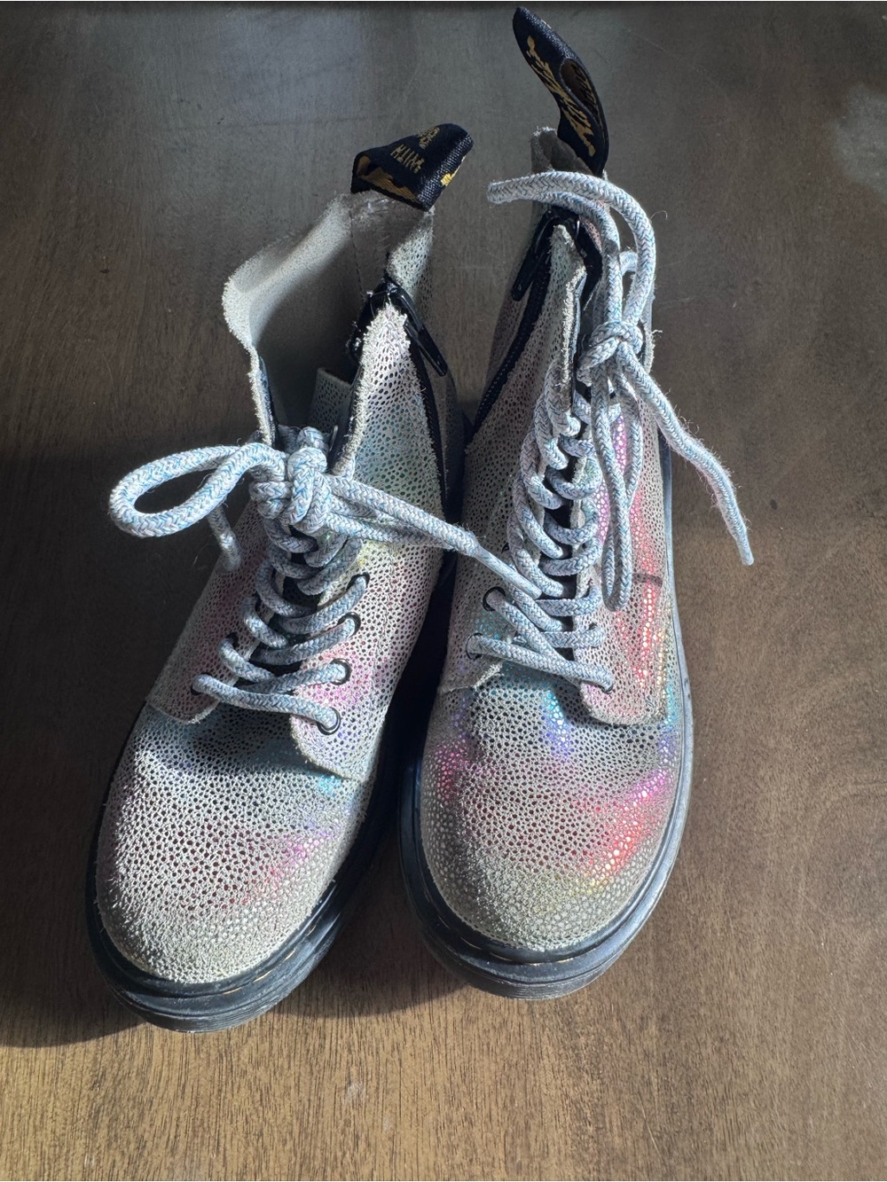 Dr Doc Martens 1460 Junior PascalJ Rainbow Glitter Boots Girls sz 1 Combat Boot